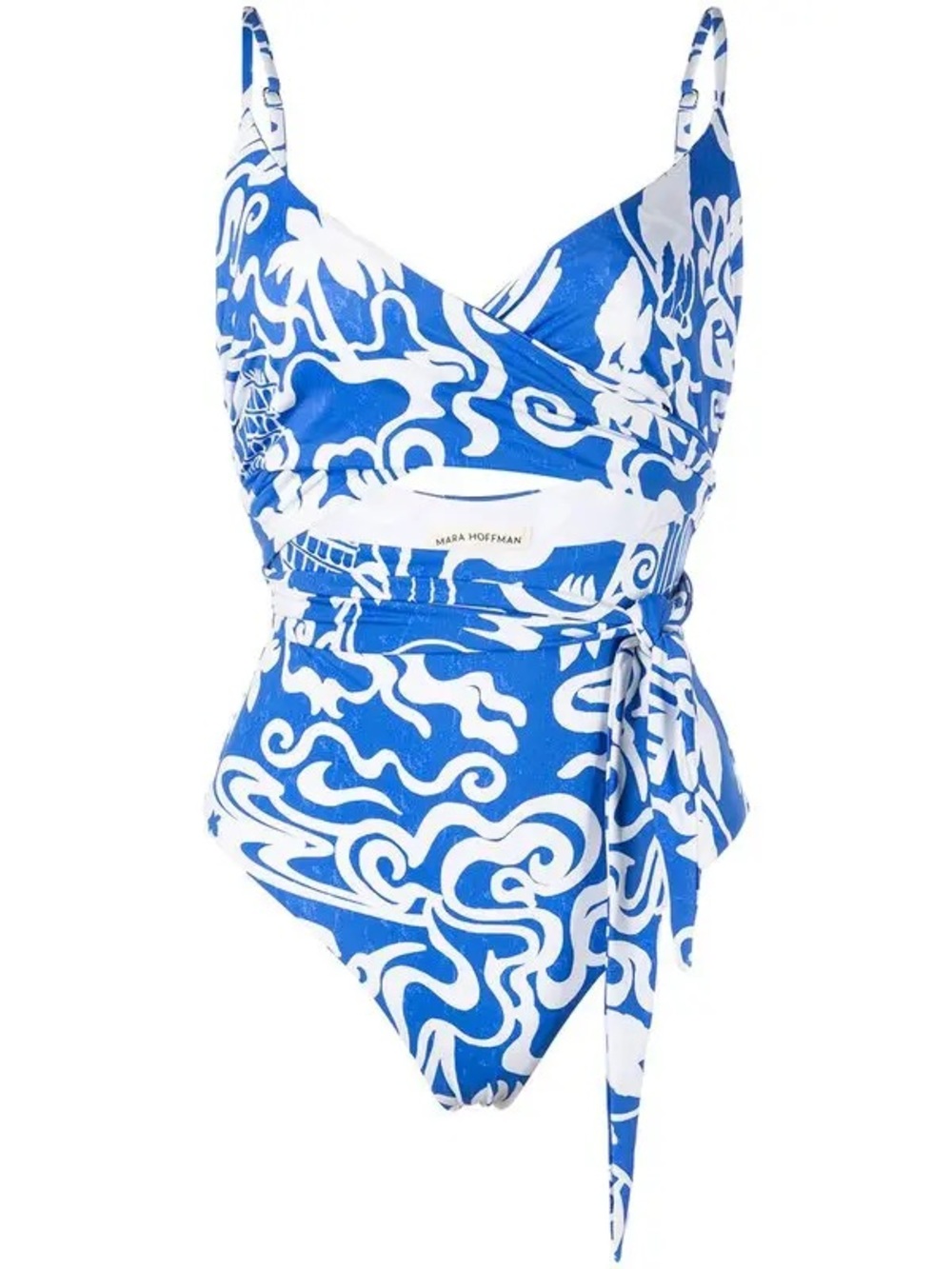 Mara Hoffman Royal Blue & White Printed Wrap One-Piece Swimsuit